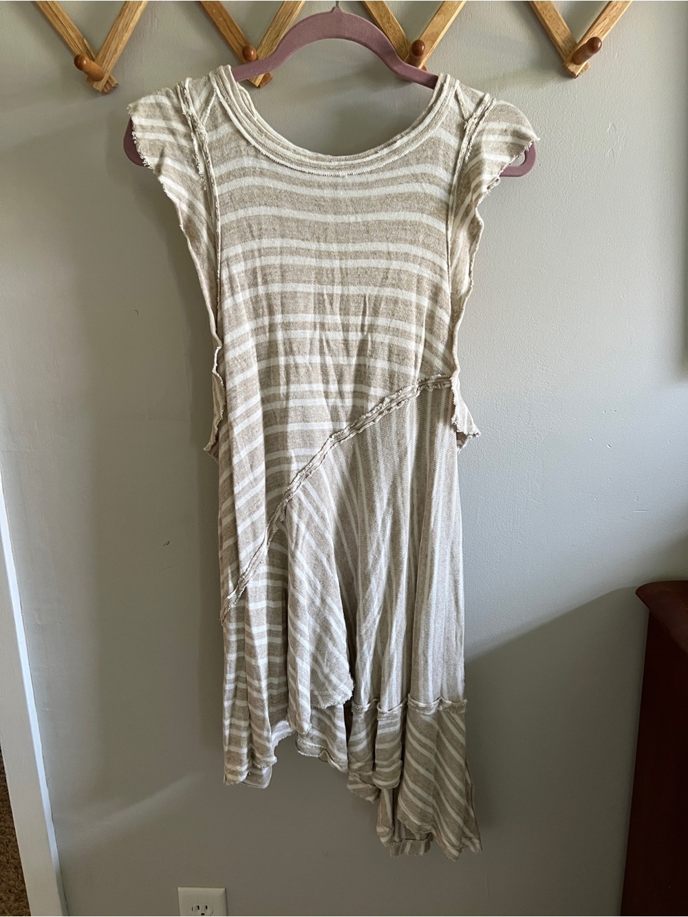 Free People Women's Striped Dress Asymmetric Hem in Beige and Cream